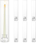 Glass Hurricane Candle Holder: 12" Tall Candlestick Holder Bulk with Cylinder Windproof Cover Set of 6 Clear Taper Candle Holders for Wedding Party Birthday Christmas Decor