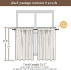 Chyhomenyc White Sheer Curtains 30 inch Length 2 Panels, Light Filtering Voile Rod Pocket Short Window Curtians for Bathroom Living Room Farmhouse Small Windows, 42Wx30L inches