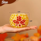 Nefelibata Fall Candle Holder Set of 3 Mosaic Maple Leave Sunflower Tealight Holder Pumpkin Glass Thanksgiving Votive Candle Holder Thanksgiving Party Dinner Table Centerpieces (No Candle Included)
