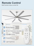 YUHAO 72 Inch Brushed Nickel Ceiling Fan with Light and Remote Control.Noiseless,Dimmable,3CCT,6 Speeds Reversible, DC Ceiling Fans for Indoor or Covered Outdoor