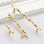 10pcs Cabinet Handles Hole Centers 3-3/4", Bamboo Shape Kitchen Cupboard Dresser Closet Drawer Door Pulls Gold