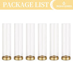 Romadedi Glass Hurricane Candle Holders Gold - 12 Inch Taper Candlestick Holder Bulk Clear Glass Cylinder Table Centerpiece Wedding Decor Party Birthday Christmas Home Decorations, Set of 6