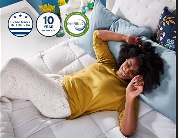 Sleep Innovations Cooling Comfort Gel Memory Foam Dual Layer Mattress Topper, 4 Inch, California King Size, Pillow Top Cover
