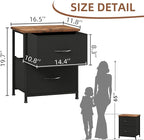 Somdot Nightstand, Small Dresser for Bedroom with 2 Drawers, Bedside Table Night Stand End Table with Fabric Bins for Bedroom Kids Closet Dorm Guest Room, Black Rustic Brown