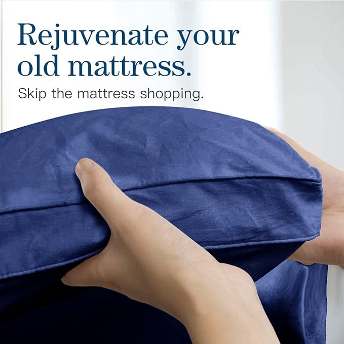 COONP Full Mattress Topper, Extra Thick Pillowtop, Cooling Plush Mattress Pad Cover Bed Topper Protector with 8-21 Inch Deep Pocket (Navy Blue, Full)