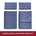 Mellanni RV Short Queen Sheets - 4 PC Iconic Collection Bedding - Hotel Luxury, Extra Soft, Cooling Bed Sheets - Deep Pocket up to 10 inch (RV/Short Queen, Blue Nova)