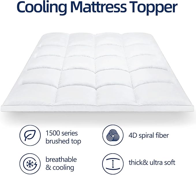 Mattress Topper California King for Back Pain, Extra Thick Mattress Pad Cover, Plush Pillow Top, Deep Elastic Pocket, White