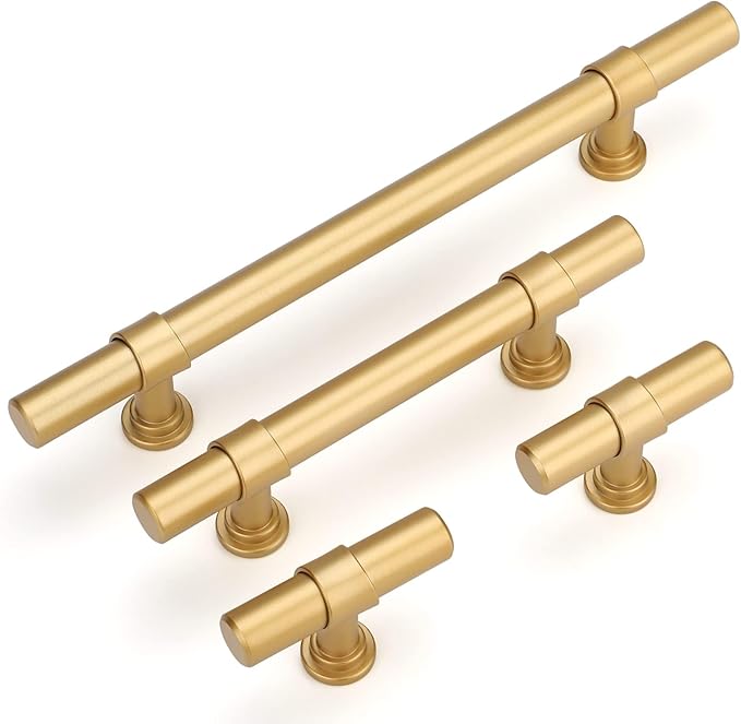 LONTAN 30 Pack Gold Cabinet Knobs Matte Gold Kitchen Cabinet Knobs for Dresser Drawers Brushed Gold T-bar Hardware for Dresser Bathroom
