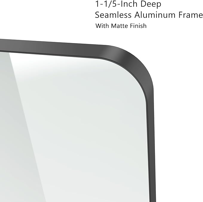 VocalStar Black Bathroom Mirror for Wall, 24 x 36 Inch Rounded Rectangle Metal Framed Bathroom Wall Vanity Mirror Farmhouse, 1/4-inch Shatterproof Glass | Ultra-Flush Hanging