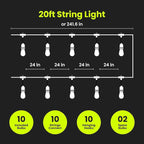 Feit Electric LED String Lights, 20ft Commercial Grade and Shatter Resistant String Lights with 10 Outdoor Sockets, Linkable, 15,000-Hour Lifetime, Wet Rated, SL20-10/FIL, 12 Bulbs Included