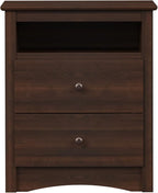 Prepac Sonoma 2 Drawer Nightstand: Elegant Bedroom Furniture, Bedside Table with Open Shelf, 23.25"W x 16"D x 28"H, Espresso
