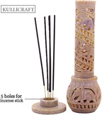 Carry Me Hand Carved Soapstone Incense Stick Holder | Candle Burner | Tea Light Stand. Elephant Jaali Carving Bottle Shape. Decorative Home and Kitchen Decor - (3x3x10.5 Inches)