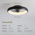 Modern Black 20" Flush Mount Ceiling Fan with Lights, 6 Wind Speeds, LED, Bedroom, Kitchen