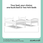 Storkcraft Long Horn Twin-Over-Twin Bunk Bed (White) - GREENGUARD Gold Certified, Converts to 2 Individual Twin Beds