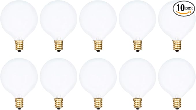 Simba Lighting Small Globe G16.5 Round Bulb 40W E12 Candelabra Base (10 Pack) for Chandelier, Ceiling Fan Light, Decorative Vanity Lights, Wall Sconce, Frosted Glass 120V, 2700K Warm White Dimmable