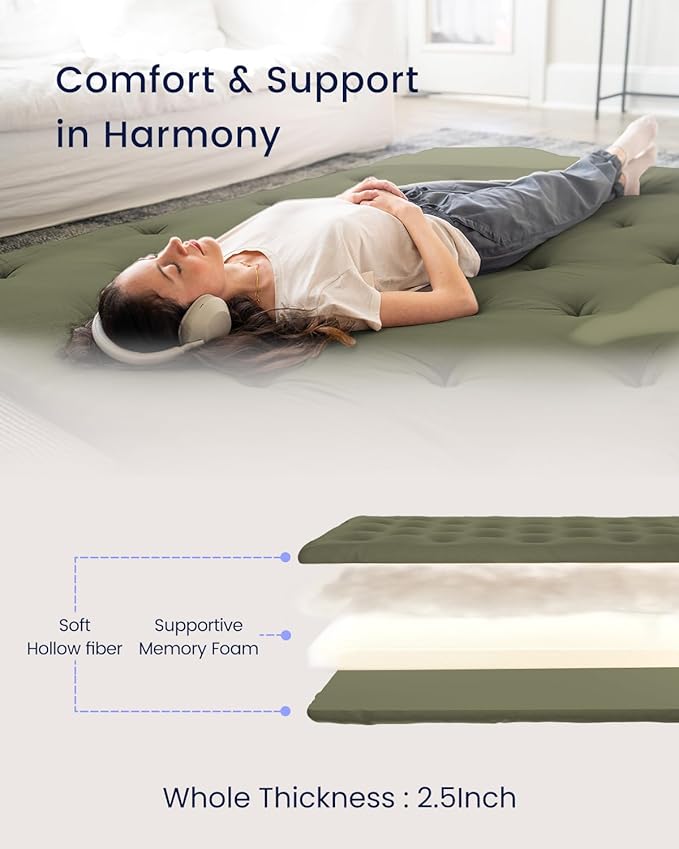 ZonLi Japanese Floor Futon Mattress Full Size 75"x 54", 100% Cotton Cover 2.5'' Thicken Tatami Mattress, Foldable Sleeping Pad, Portable Dormitory Tatami Mat, Roll Up Floor Lounger Bed for Adult