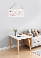 Personalized Sign - Sweet Flowers and Butterfly Door Sign & Wall Art - Nice Sign for Nursery Decor, Kids' Room Decor, Door Signs, Wall Hangers For Girls Bedroom
