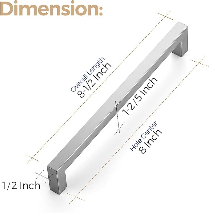 Ravinte 3 Pack 8 Inch Square Cabinet Handles - Satin Nickel & Brushed Nickel Drawer Pulls - Kitchen Cabinet Hardware