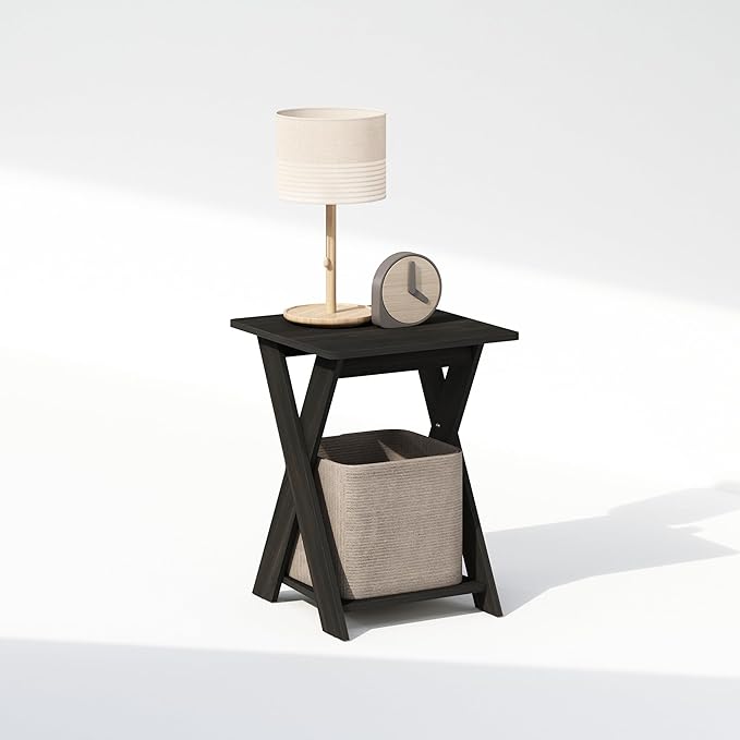 Furinno TIDUR Night Stand, Open Shelf Design X-Legs Nightstand, Criss-Crossed Bedside Table, End Table, Side Table, for Bedroom, Living Room, Espresso