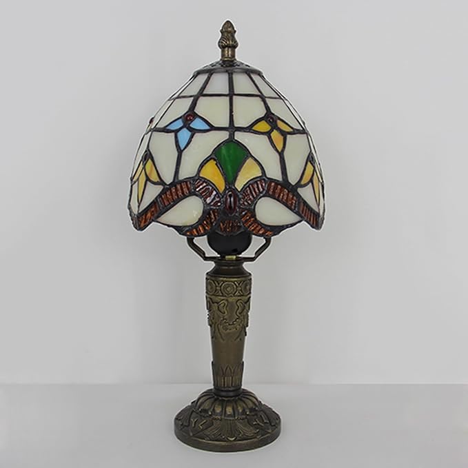Tiffany Small Lamp Baroque Stained Glass Table Lamp 3 Way Color-Temparetures Bedside Nightstand Table Lamps for Bedroom Living Room Home Office Desk Light W/LED Bulb 6X6X12.5Inch