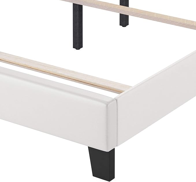 FURINNO Pessac PU Leather Upholstrered Platform, King, White