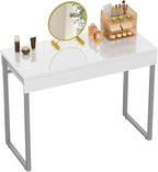 GreenForest Vanity Desk with 2 Drawers,47 inch White Desk with Glossy Desktop Easy Clean,Makeup Dressing Table with Metal Silver Legs for Home Office Small Spaces,Bedroom