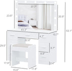 Irontar Vanity Desk with Stool, Makeup Table with Lighted Mirror, 3 Color Lighting Modes, Brightness Adjustable, Dressing Table with Drawers, Bedroom Vanity Table Set for Women, White