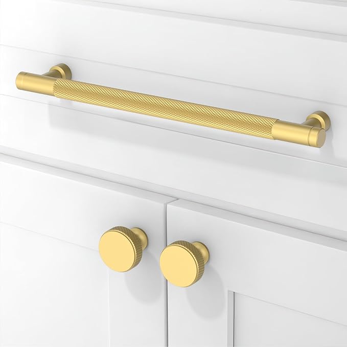 10 Pack Brushed Gold Knurled Cabinet Pulls 7.5 Inch(192mm) Kitchen Cabinet Handles Solid Zinc Alloy Cabinet Hardware Drawer Pulls