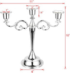 OwnMy 3 Arms Metal Candelabra Candlestick Silver European Elegant Candle Holder Candle Stand for Wedding Dining Table Christmas Party Home Decoration (Silver Tone)