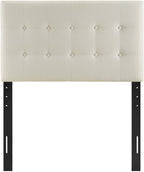 Modway Emily Tufted Button Linen Fabric Upholstered Twin Headboard in Ivory
