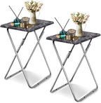 Garden 4 you Folding TV Tray Table,TV Dinner Table with Sturdy MDF Top,Eating Trays for Living Room with No Assembly Required, 2PCS (Black Marble)