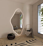 Asymmetrical Bathroom LED Mirror, Modern Irregular Shape Wall Mirror with LED Lights, Frameless Aesthetic Backlit LED Illimunated Vanity Mirror (38" x 19" inc)