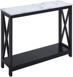 Convenience Concepts Oxford Console Table 39.5" - Sofa Table with Storage Shelf, Transitional Entryway Hall Table for Living Room and Bedroom, Display Foyer Table, White Faux Marble/Black
