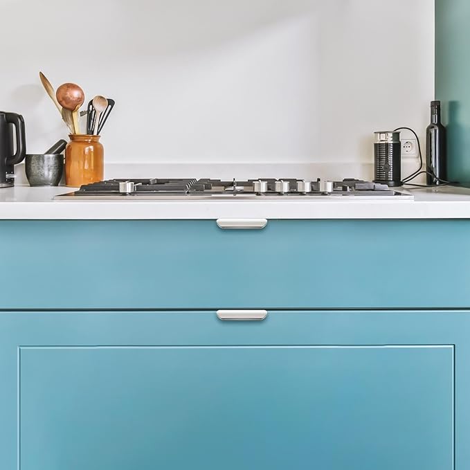 Ravinte Hardware 12 Pack Silver Cabinet Handles, 3 Inch (76mm) Finger Edge Pulls, 2 Inch Hole Center, Finger Pulls for Cabinets