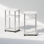 Furinno Just 3-Tier Turn-N-Tube Open Storage Nightstand, 2-Pack, Plastic Poles, White Oak/Stainless Steel