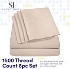 Sweet Home Collection 6 Piece 1500 Supreme Collection Brushed Microfiber Deep Pocket Sheet Set-2 Extra Pillow Cases, Great Value, Rv Short Queen, Beige