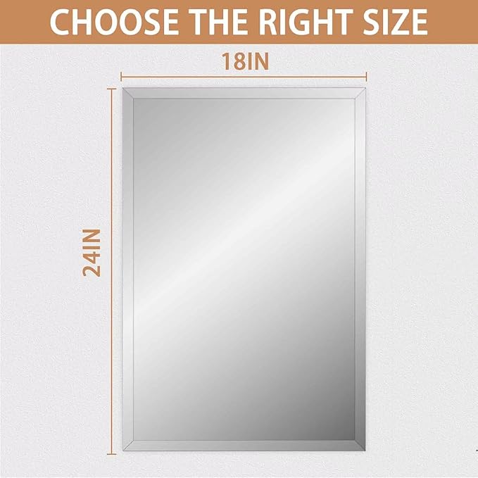 Frameless Mirror for Bathroom Vanity,18x24in Wall Mounted Mirrors for Over Sink Decorative Rectangular Frameless Mirror,With Polished Edge,Hangs Horizontally Or Vertically,Entryways,Room,Shatterproof