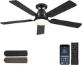 Ceiling Fans with Lights- 52" Low Profile Indoor Ceiling Fan with Light and Remote/APP Control, Flush Mount, LED Dimmable DC Reversible Modern Ceiling Fan for Bedroom（Black）