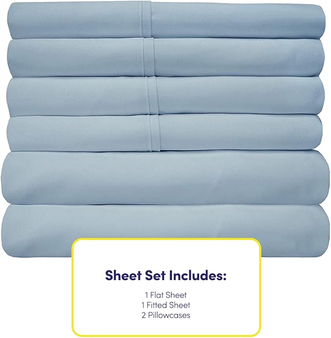 Twin Size Bed Sheets - 4 Piece 1500 Supreme Collection Fine Brushed Microfiber Deep Pocket Twin Sheet Set Bedding - 1 EXTRA PILLOW CASES, GREAT VALUE, Twin, Misty Blue