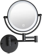 Wall Mounted Makeup Mirror with Lights and 10X Magnification, 8" Rechargeable Double Sided Touch Dimmable Foldable Extended Arm 360 Rotation for Bathroom, Matt Black