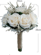 Wedding Bouquet Artificial Roses Flower Bride Bridal Bouquets Handmade Silk Creamy Flower Wedding Bridal Bouquets for Church Party Home Decoration (Cream)