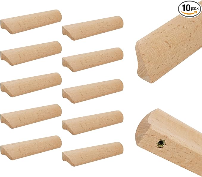 10Pcs Unfinished Wood Solid Furniture Pulls Handles,Unfinished Unpainted Paintable Wooden Handles Cupboard Closet Drawer Handle Pull,Length 6.1",Hole Dis.5.04"