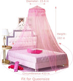 BCBYou Pink Princess Bed Canopy Netting Mosquito Net Round Lace Dome for Twin Full and Queen Size Beds Crib with Jumbo Swag Hook