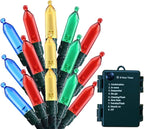 Christmas Lights - Battery Operated String Lights 50 LED Mini Lights 8 Modes Green Wire Mini Light Set with Timer for Christmas Tree Wreath Party Wedding Indoor Outdoor Decor, Waterproof, Multicolor