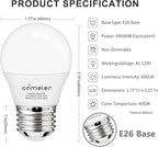 comzler LED Refrigerator Light Bulb, E26 LED Bulbs 60 Watt Equivalent, A15 Appliance Small Bulbs E26 Base with 4000K Natural White, Ceiling Fan Bulb, 600LM Indoor Outdoor Light, Non-Dimmable, 6 Pack