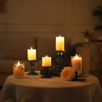 GMWD 3 Pcs Glass Candle Holder Set Clear, Green Candlesticks Holders Pillar Taper Candles Tealight Stand for Wedding Centerpieces Home Decorations Dining Table