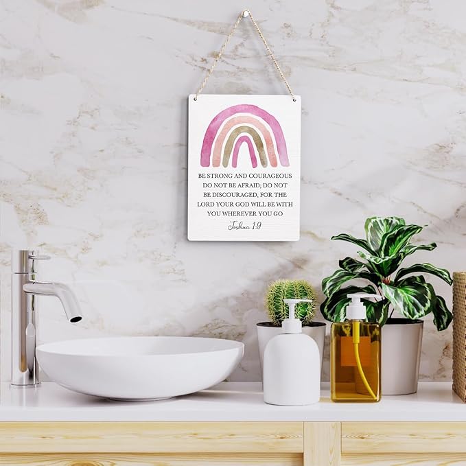 Inspirational Boho Scripture Wall Art Bible Verses Joshua 1:9 Wooden Hanging Sign Prayer Room Decor Religious Gift Christian Wall Decor for Home Office Bedroom Baby Boys Girls Room Nursery 8x10 Inches