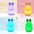 WHA&DARREN Large Rabbit Night Light for Kids,Cute Baby Night Light, Silicone Bedside Lamp,Sleep LED Lights, Eye Caring, Adjustable Brightness & Color, Time Setting, Touch Control & Remote Control