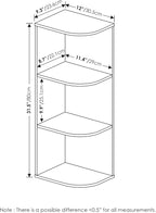 Furinno PASIR Book Shelf, 3-Tier Corner Bookshelf, Open Shelves Bookcase 9.3" x 12" x 31.5", for Living Room, Bedroom, Home Office, White