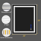 38"x26" LED Bathroom Mirror with Anti-Fog, Stepless Dimmable Lights, 3 Color Modes, Shatter-Proof Tempered Glass, Memory Function & Waterproof Design